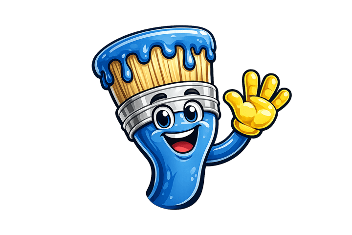 Brushy, the Happy Coat Painting mascot, giving a thumbs up