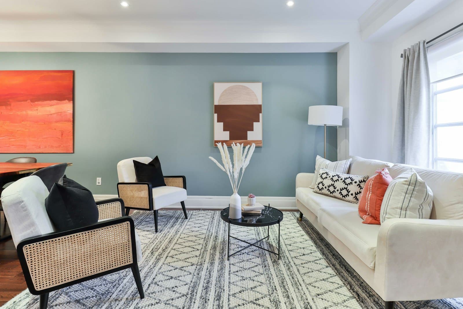 Freshly painted living room with a soft accent wall